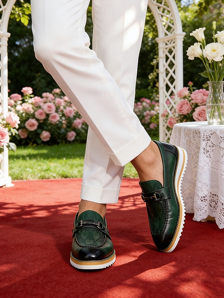 Grønne herresko i skinn, elegant slip-on-design, komfortabel polstret såle, stilig, avslappet utseende for bryllup, fester og hverdagsbruk 2026 - $89.99 –P1