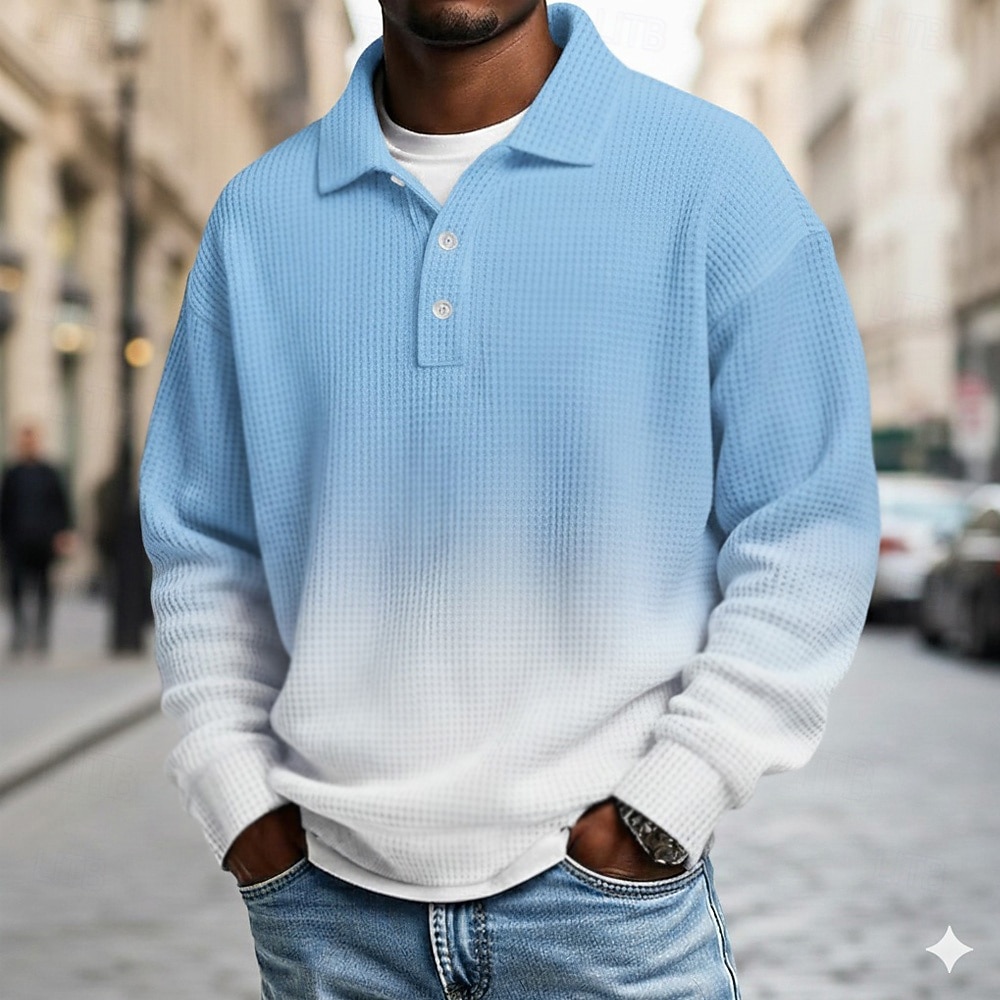 Męskie Gradient Koszulki polo waflowe Długi rękaw Koszulki polo Klapa Codzienny Szkoła Athleisure Dzienne zużycie Druk 3D Wiosna Jesień Zima Czarny Granatowy Błękit nieba 2026 - $28.99 –P4