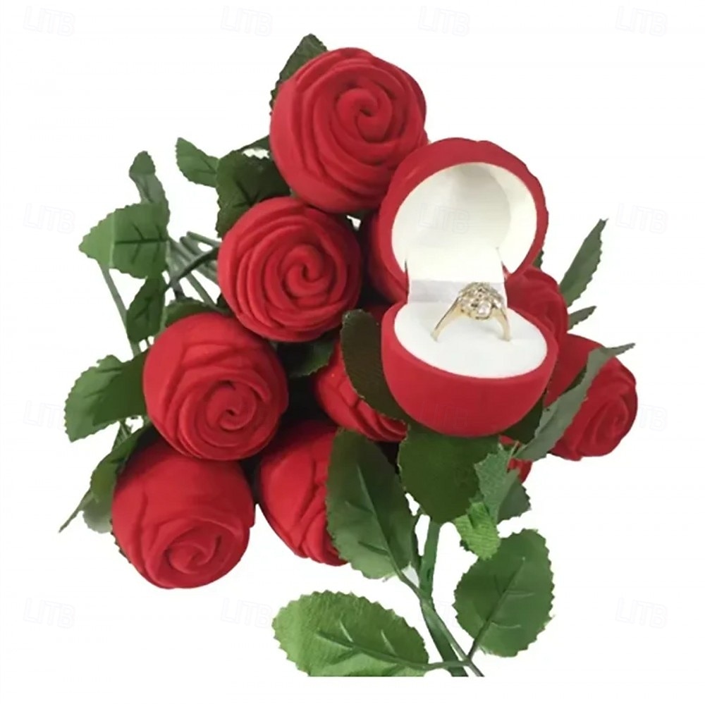 1PC Flocked Rose Ring Box Long Root Rose Creative Red Rose Flower Ring Display Box Proposal Engagement Anniversary Romantic Gift Box Wedding Jewelry Display Storage 2026 - $9.99 –P3