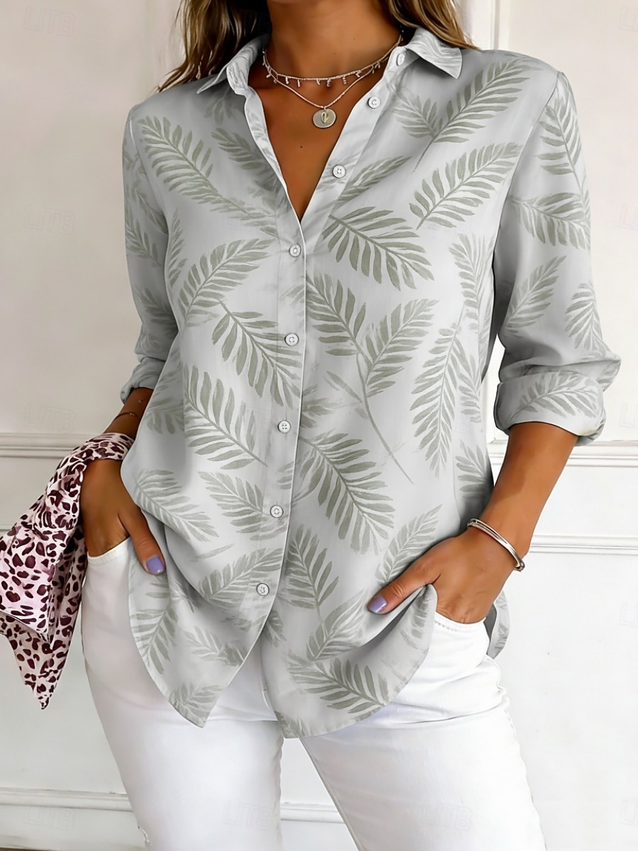 Per donna Camicia Camicia button-down Camicia casual Camicia da Spiaggia Stampato Grafico Foglia Elegante Classico Casual Manica Lunga Colletto a Camicia Top Regolari Quotidiano Ferie Uscire Giallo del 2026 a $38.99 –P3