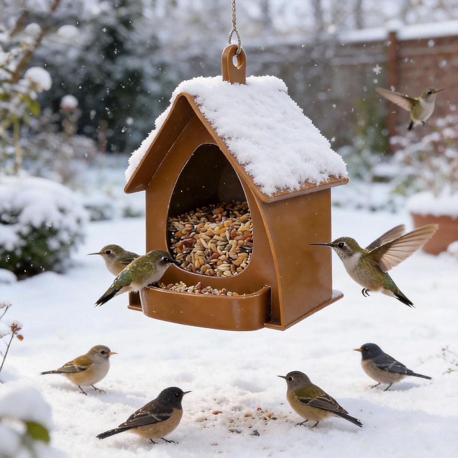 Κρεμαστή ταΐστρα πουλιών για κήπο με στέγη, πλαστική κρεμαστή ταΐστρα πουλιών, διακοσμητικός σταθμός ανοιχτού σχεδιασμού, ταΐστρες πουλιών για εξωτερικούς χώρους, ιδανικές για αυλή, αίθριο, κήπο και 2026 - $16.99 –P6