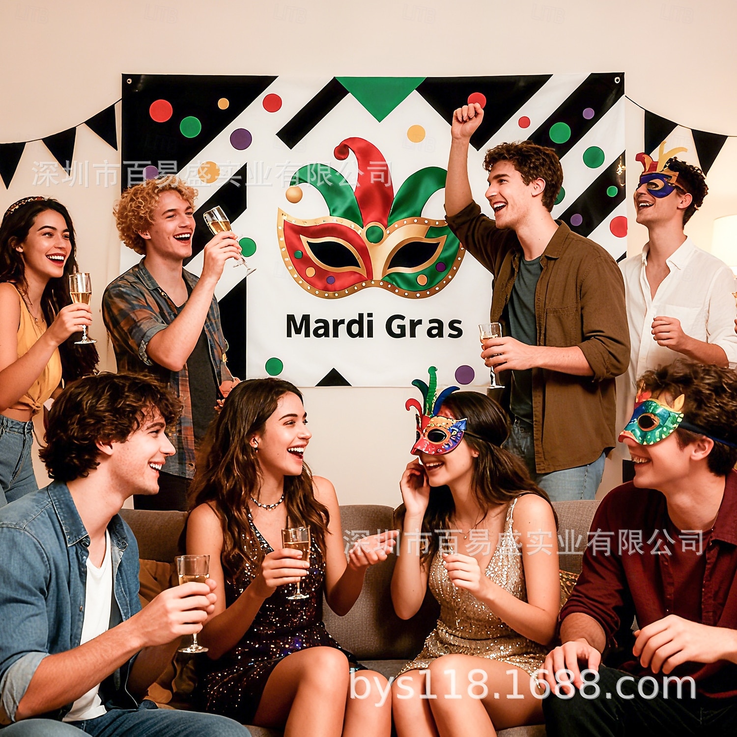 Баннер для фотозоны на вечеринку Марди Гра, большой тканевый фон с фиолетовыми, зелеными и золотыми масками для фотобудки, украшения для стен на парад «Жирный вторник», товары для карнавальной 2026 - AU $17.41 –P8