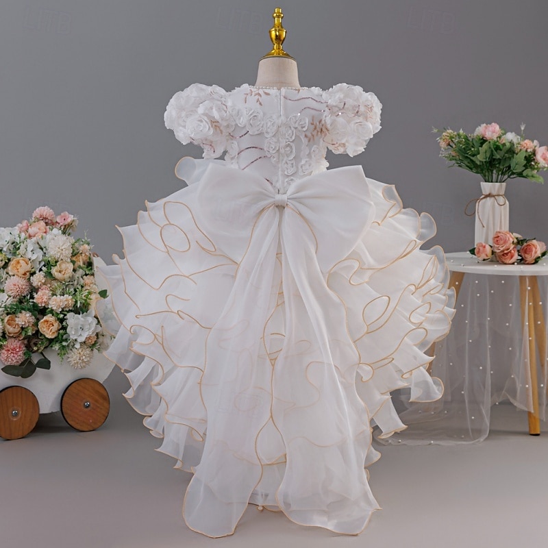 Abito da damigella d'onore bambina Ragazze Abito formale Abiti da sposa Feste Matrimonio Formale Moda Formale Principessa Abito per la Prima Comunione Rete Tinta unica Manica Corta Girocollo Bianco del 2026 a $62.99 –P8