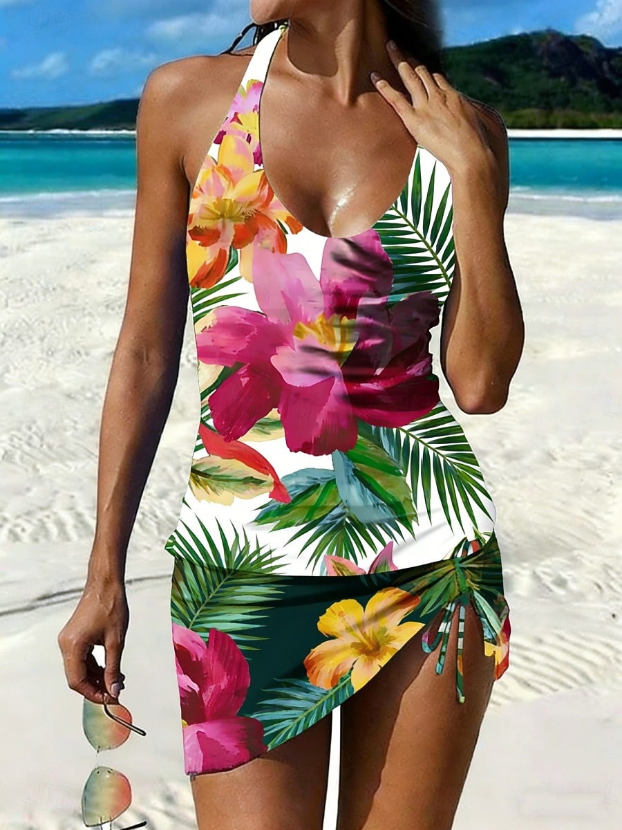 Dame Badetøy Tankini 2 stk Skjørt Badedrakt Snorer Elegant Ferie Blomstret Øsehals Ermeløs Badedrakter 2026 - $36.99 –P1