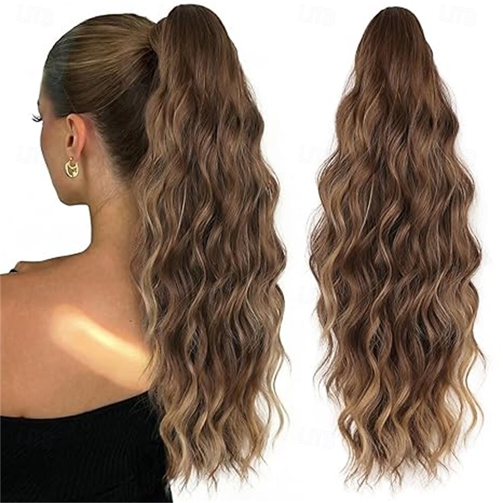Haarextensie met clipsluiting, 45 cm (18 inch), synthetische haarextensie, lang, golvend, krullend, met clipsluiting, pluizig, natuurlijk ogend, voor dagelijks gebruik door vrouwen (lichtbruin gemengd 2026 - $16.49 –P1