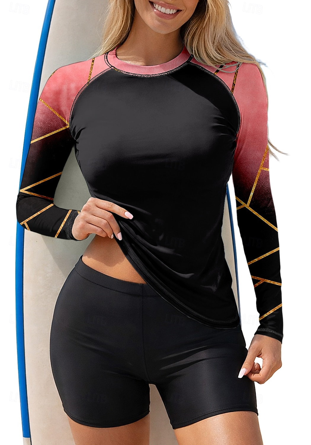 2026年 女性用 ラッシュガード水着 ラッシュガード タンキニ水着 勾配 縞柄 2個 取り外し式パッド ボイレグ UVサンプロテクション UPF50+ UVプロテクション 長袖 スイムウェア ラッシュガード サーフィン カヌー ウォータースポーツ 夏  コレクション – $31.99 –P3