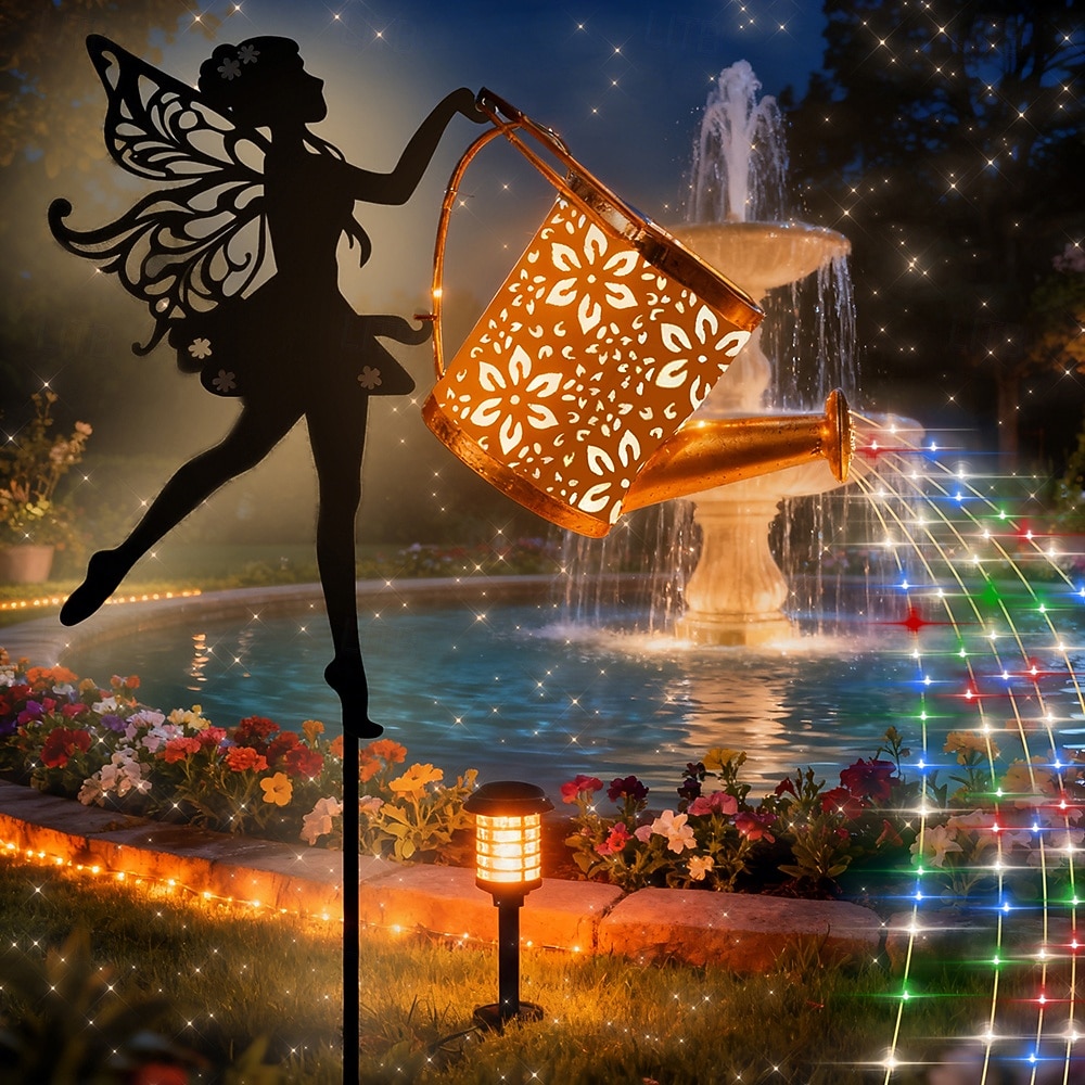 1 ks venkovní solární světlo do konve s vílou, vodotěsné IP44, dekorace na zahradní cestu, trávník, osvětlení farmářské krajiny, venkovní dekorativní akcentové světlo pro zahradu a cestu 2026 - $20.99 –P1