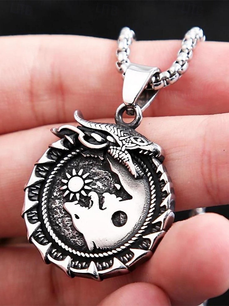 Men's Viking Style Alloy Necklace – Dragon and Wolf Pendant, Yin-Yang Design, Perfect for Casual Everyday Wear 2026 - $7.99 –P4