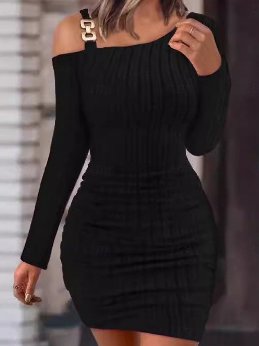 Women's Midi Dress White Dress Graduation Dress Casual Dress Bodycon Fashion Modern Outdoor Vacation Party Regular Fit Plain Long Sleeve Off Shoulder Black White Pink Red Summer Spring 2026 - $19.99 –P4