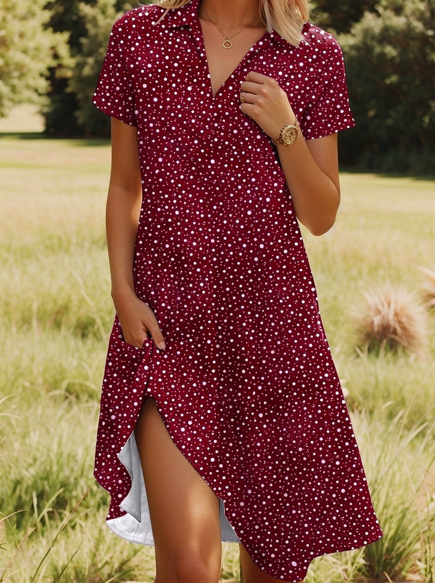 Per donna Mini Abito Abito Estivo Vacanza Casual Boho Quotidiano Spiaggia Vestibilità regolare Floreale Grafico A Pois Manica Corta Bavero Blu Rosso Blu reale Marrone chiaro Estate Primavera del 2026 a $29.99 –P5