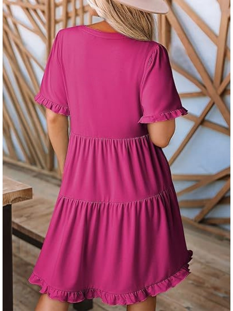 Per donna Mini Abito Abito a trapezio Abito Estivo Casual Quotidiano Vestibilità comoda Semplice Manica Corta Scollo a V Blu Nero Fucsia Verde Estate Primavera del 2026 a $29.99 –P5