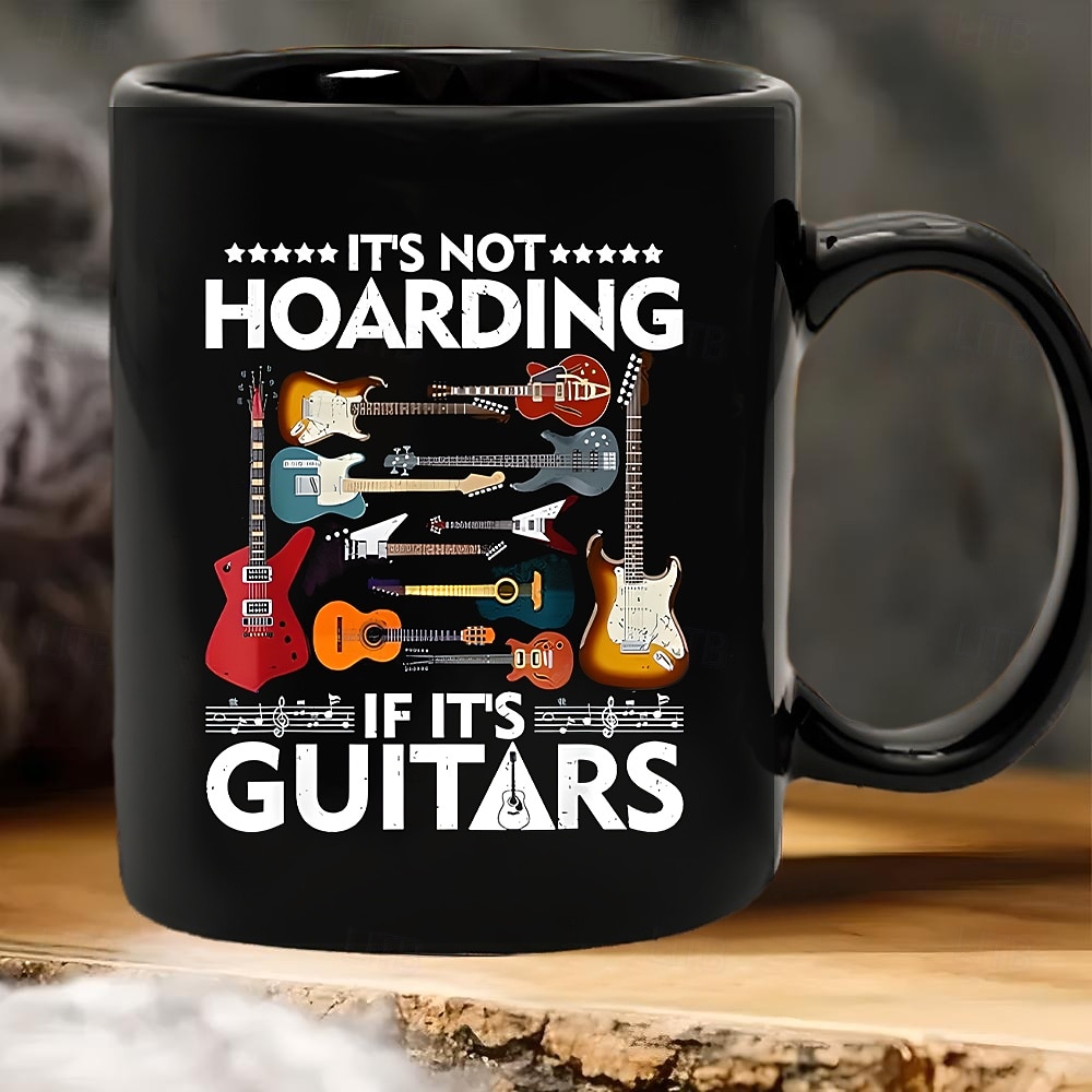 Grappige cadeaumok "Het is geen hamsteren als het gitaren zijn" zwarte keramische koffiemok, perfect cadeau voor gitaarliefhebbers en muziekliefhebbers, ideaal voor muzikanten en verzamelaars. 2026 - $16.99 –P4