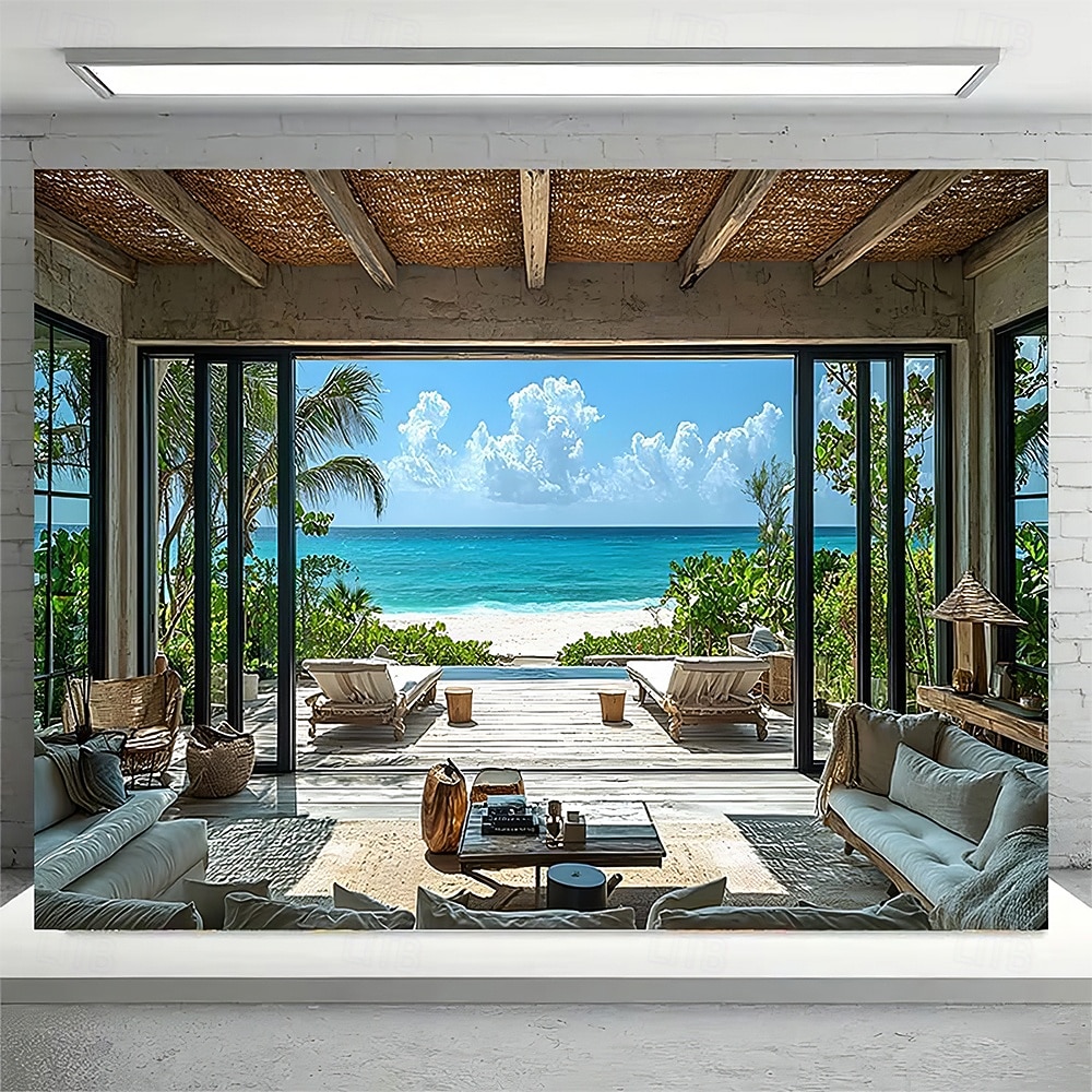 Tapiserie de plajă tropicală, palmier, ocean, agățat de perete, peisaj natural de coastă, nisip alb, insulă, peisaj, artă pentru living, dormitor, decor de casă 2026 - $20.99 –P5
