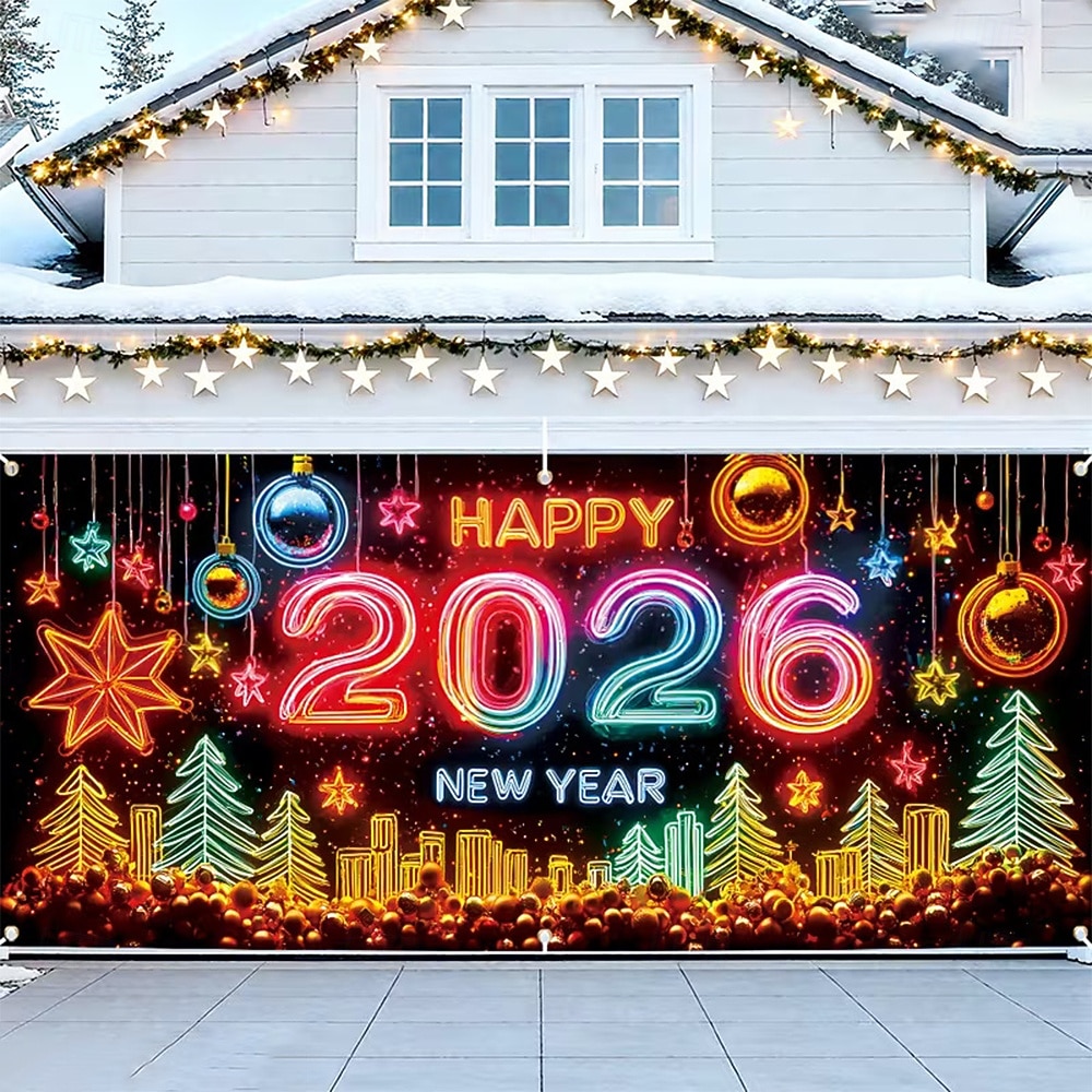 New Year Tapestry Garage Door Cover Large Hanging Backdrop Landscape Rustic Cottagecore 3D Party Outdoor Shooting Backgrounds Front Door Home Decor 2026 - $29.99 –P2