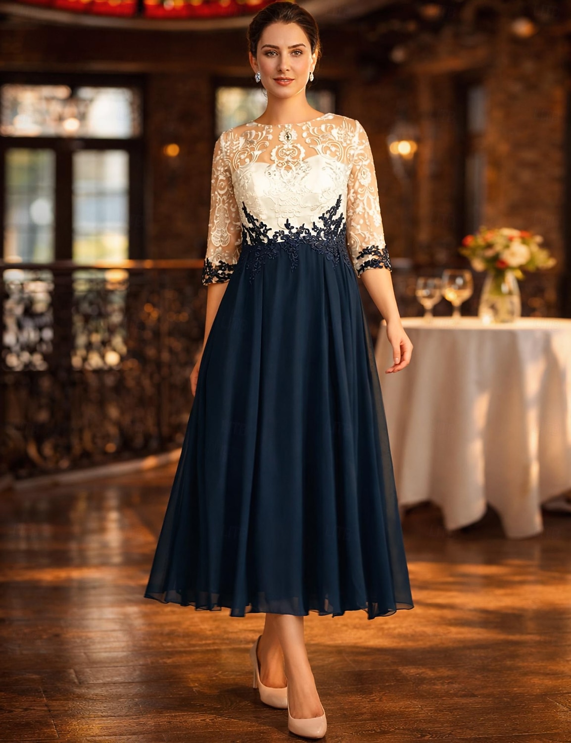 midi formal wedding guest dresses Talisea Plus Size Dress – Elegant V-Neck Lace Chiffon With Ruffles, Perfect For summer formal wedding guest dresses