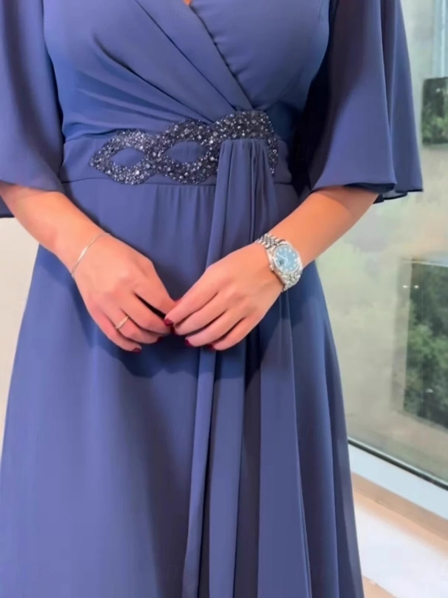 Pentru femei Rochie Maxi Rochie casual Rochii din Șifon Elegant Modă Modern În aer liber Vacanță Ieșire Fit regulat Simplu Manșon Jumate În V Albastru Închis Gri Vară Primăvară 2026 - $37.99 –P3