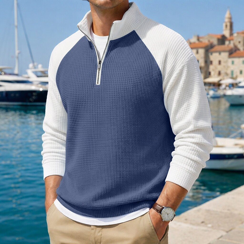 Herre Vaffel poloskjorter Polo Avslappet Formell Båndet krage Langermet Mote Helfarge Med Tekstur Fargeblokk Knapper Vår Høst Vår & Vinter Normal Svart Lysegrønn Navyblå Lilla Mørkeblå Grå Vaffel 2026 - $29.99 –P8