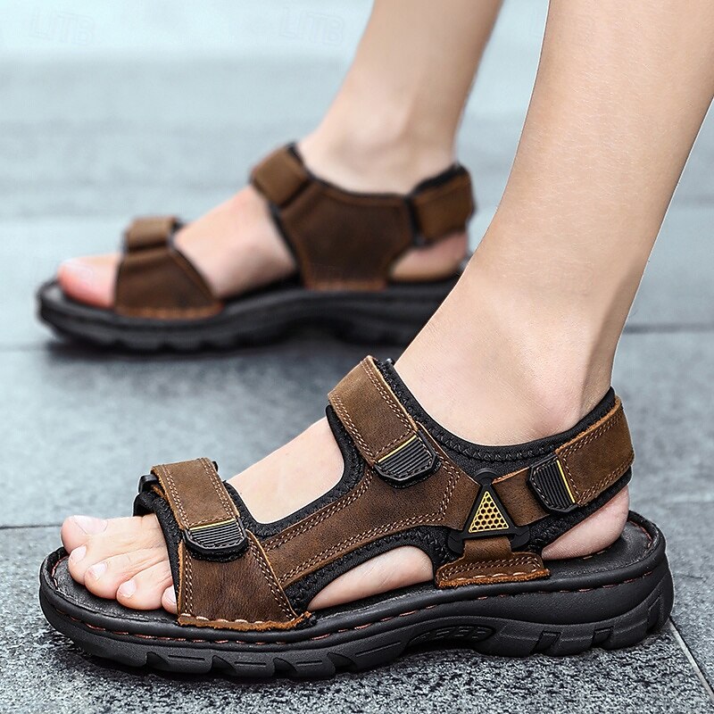 Brune herresandaler med borrelås, fritidssko for utendørs bruk, perfekt for sommerferier og stranddager 2026 - $46.99 –P11