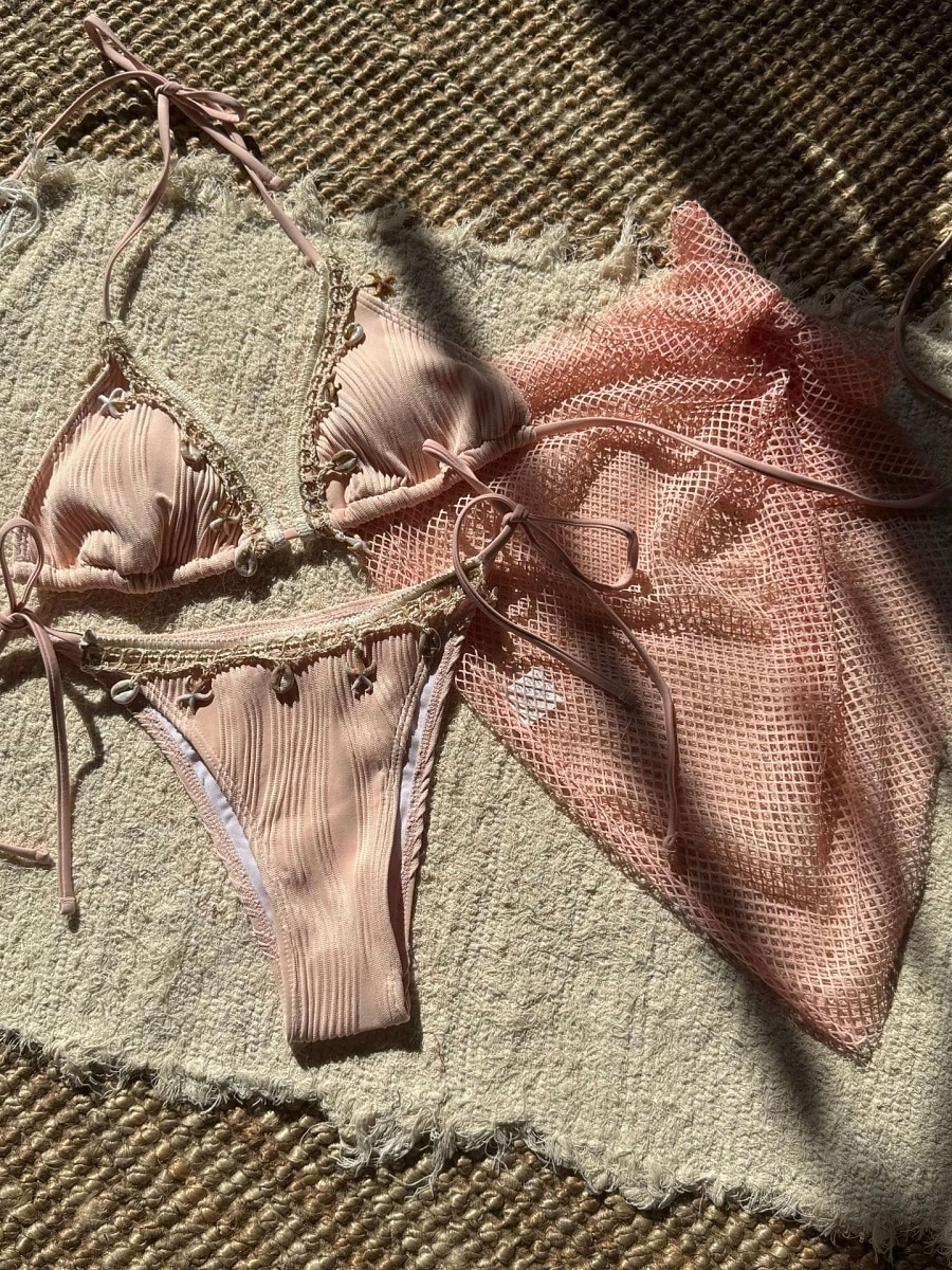 Women's Swimwear Bikini Three Piece Skirt Swimsuit Slim Backless Vacation Beach Wear Solid Color V Neck Sleeveless Bathing Suits 2026 - $28.99 –P11