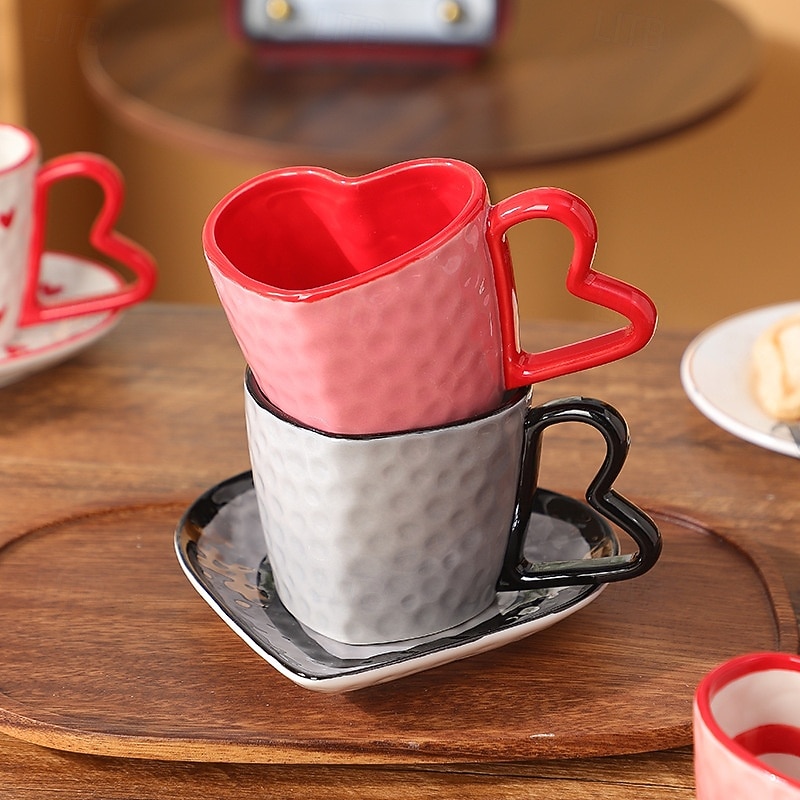 Hartvormige koffiemok van 295 ml – schattige keramische mok met hartje als accent, perfect voor Valentijnsdag, bruiloften, jubilea, romantische cadeaus, koffie, thee, warme chocolademelk, en als 2026 - $21.99 –P5