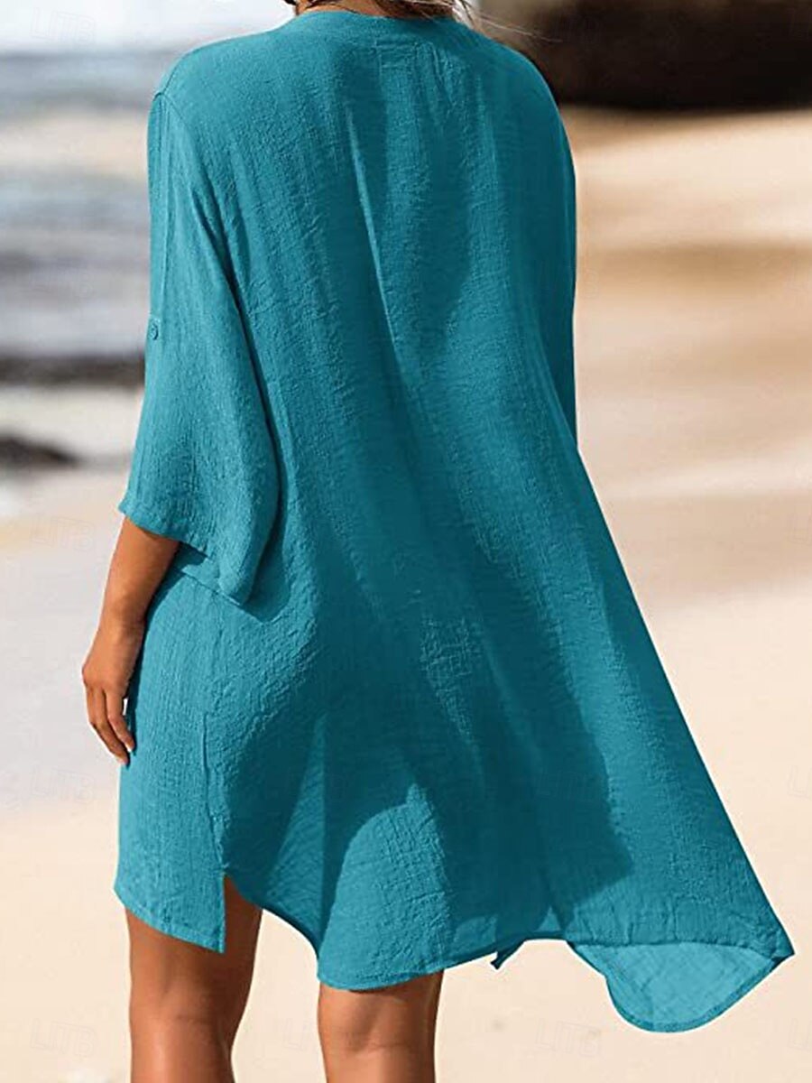 Per donna Mini Abito Abito Bianco Abito da Spiaggia Abito nero Copricostume Elegante Moda Classico Quotidiano All'aperto Spiaggia Vestibilità comoda Semplice Mezza Manica Scollo a V Blu Nero Bianco del 2026 a $28.99 –P8