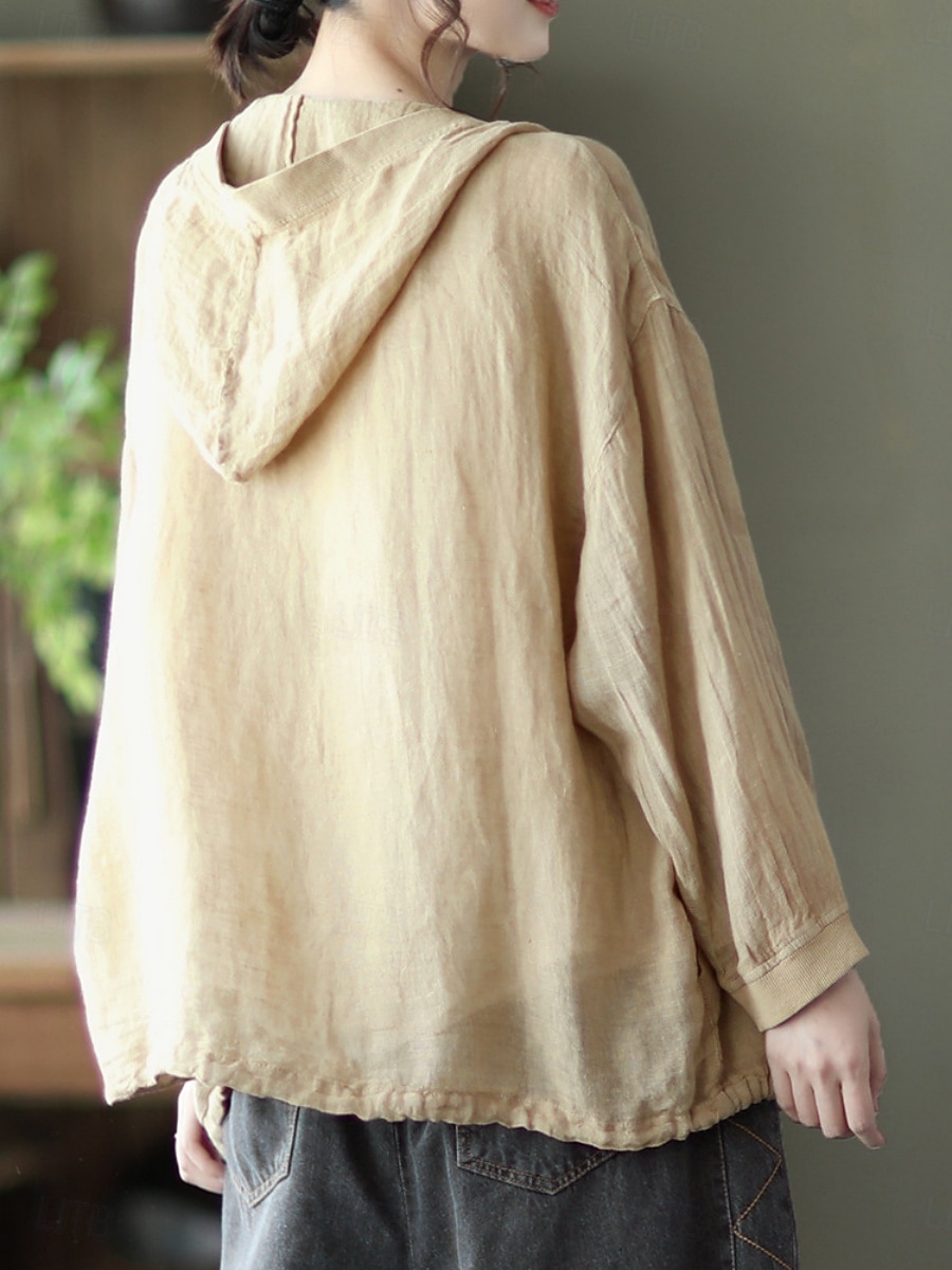 Femmes Chemises en coton et lin Boutons Couleur Unie ancien Basique Occasionnel manche longue À capuche Hauts Réguliers Quotidien Bleu Blanche Rouge Abricot Été Printemps Automne de 2026 ? $29.99 –P16