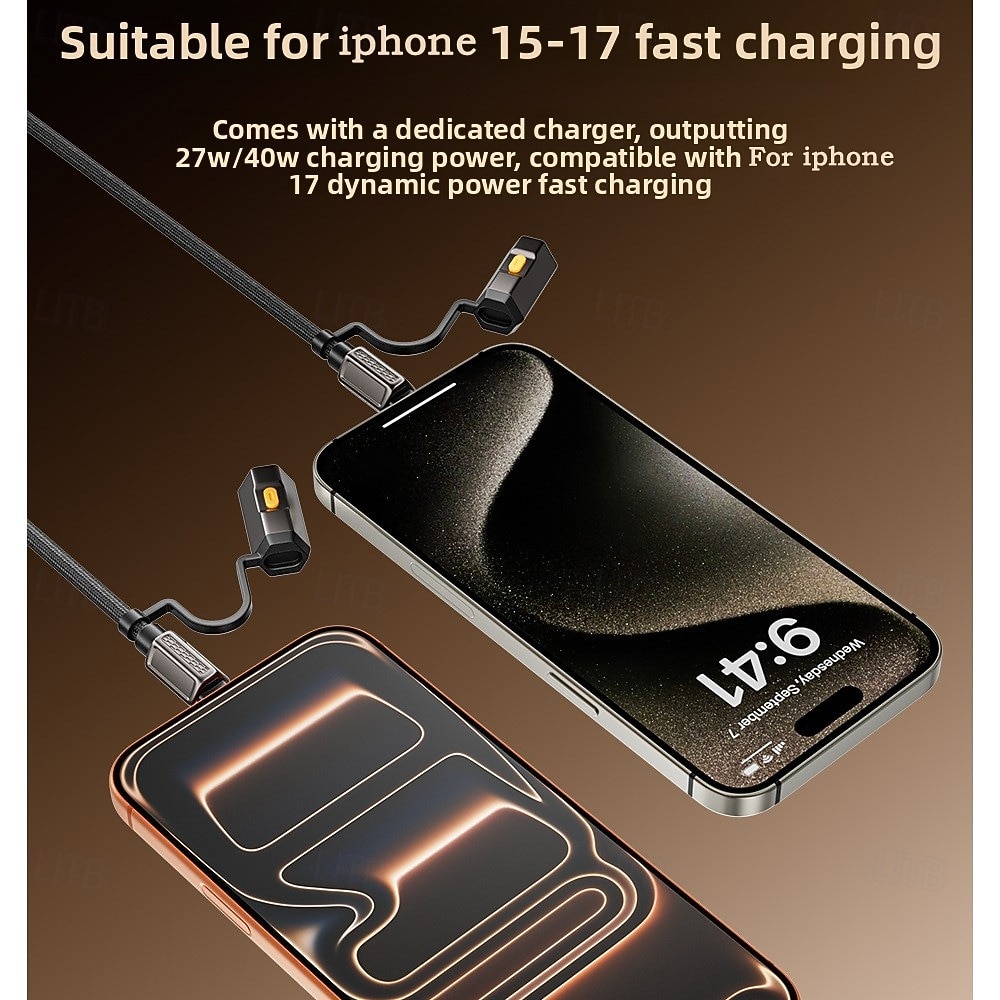 2026年 240W 4-in-1フラッシュライト点火マルチ機能データケーブル2パックApple 17 Proファーウェイシャオミ3.94フィート対応  コレクション – $19.99 –P5