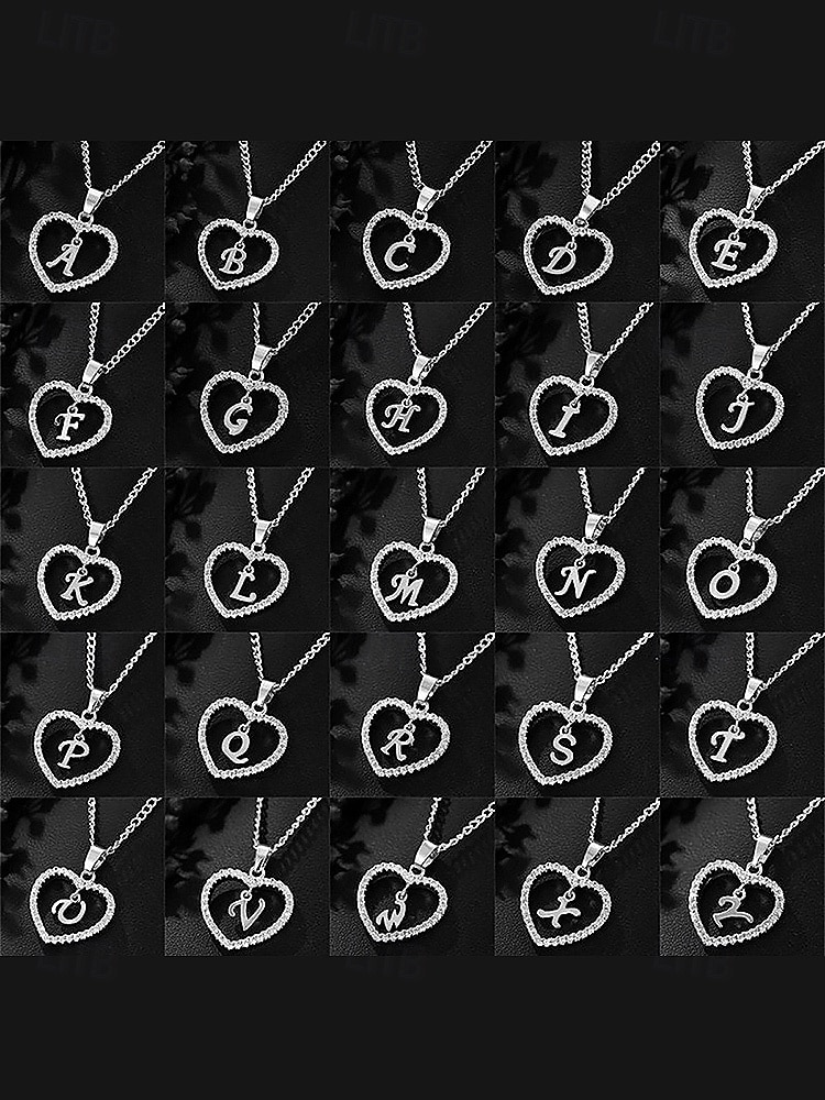 hjerteformet anhengskjede for kvinner – legeringsmateriale, 26 alfabetstiler, strass-aksenter – perfekt valentinsdagsgave 2026 - $7.99 –P10
