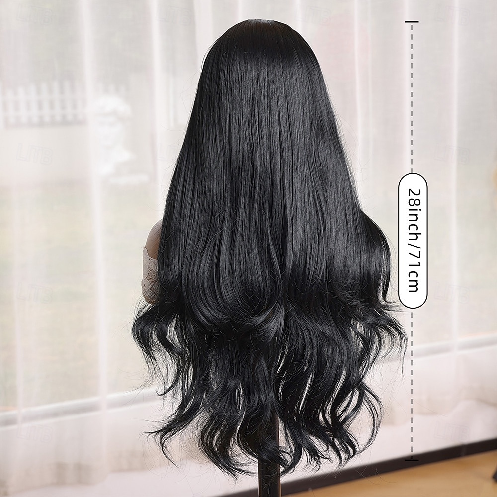 Synthetic Wig Curly Wavy Neat Bang Machine Made Wig 28 inch Natural Black #1B Synthetic Hair 28 inch Women's Black 2026 - $41.99 –P6