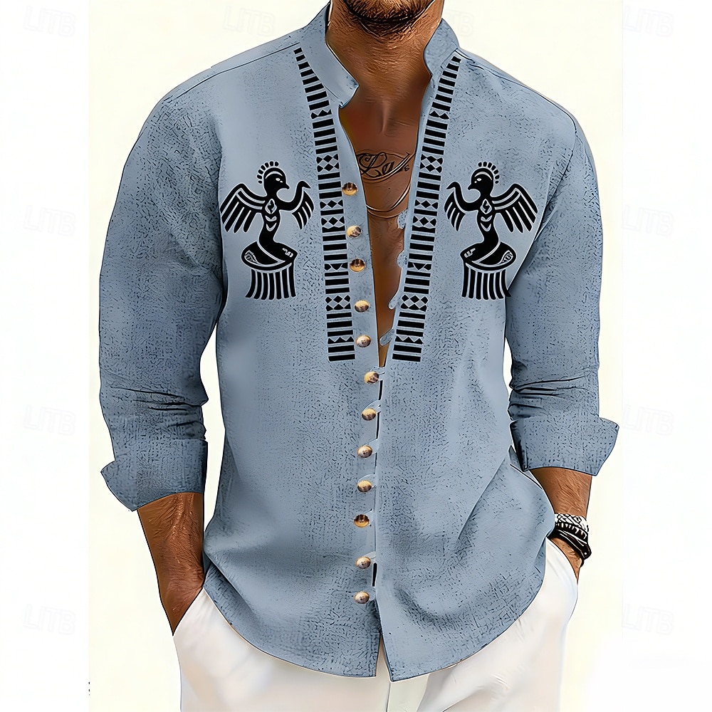 Per uomo Geometrico Uccello Tribale Camicia Camicia con colletto alla coreana Manica Lunga Vintage Retrò Casuale Vacanza Primavera Autunno Collo alla coreana Colletto alla coreana Bottonato Camicia del 2026 a $27.99 –P1