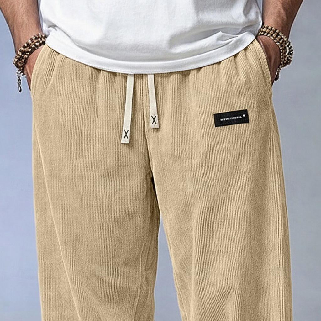 Hombre Pantalones Pantalones de Pana Pantalones anchos Pantalones casuales Cintura elástica Pierna recta Color sólido Comodidad Cómodo Longitud total Casual Diario Exterior Vacaciones Moda Negro 2026 - $21.99 –P2