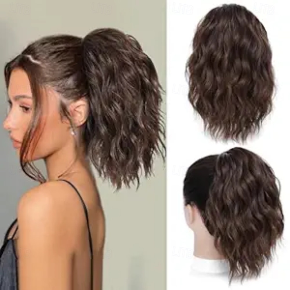 Przedłużanie kucyka - 12-calowe przedłużki z włosów w kucyk ze ściągaczem dla kobiet, syntetyczne, kręcone, falowane, sztuczne kucyki, do codziennego użytku na imprezach (mieszany brąz) 12 cali 2026 - $13.99 –P1