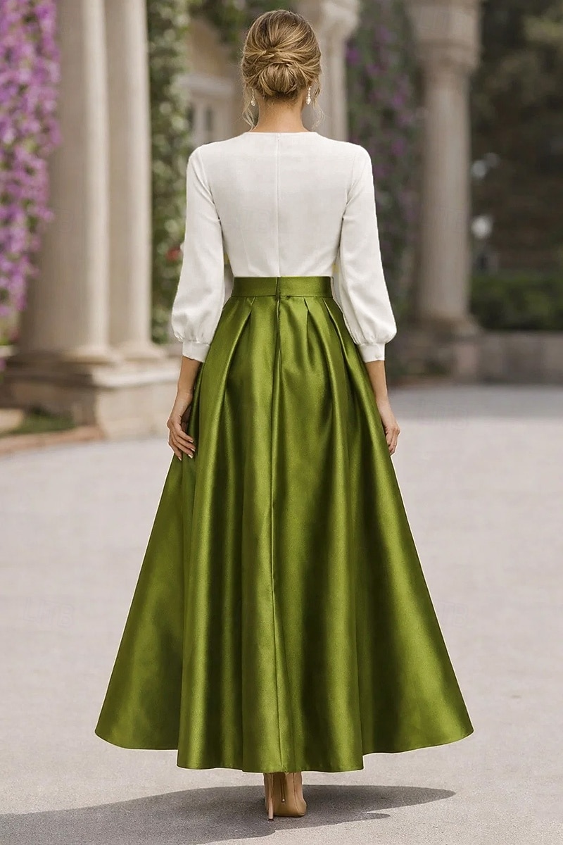 A-linja Kokopitkä Nilkkapituinen Cocktailmekot Tyylikäs Pitkähihainen V kaula-aukko Puutarhajuhlat Häät Satiini Tafti kanssa Laskokset Rypytetty 2026 - $163.99 –P2