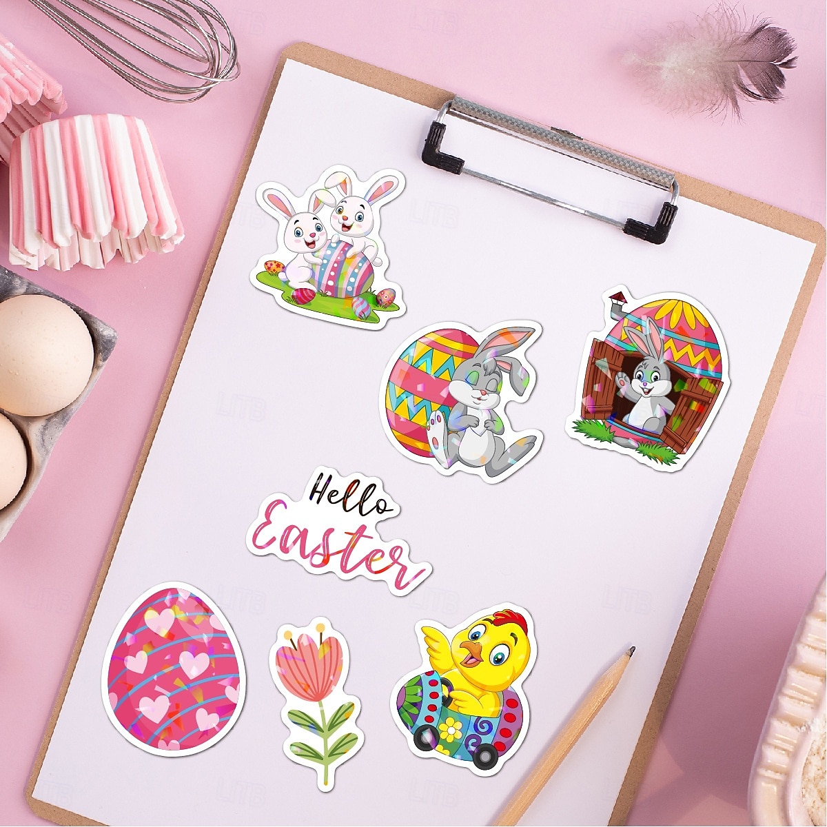 Easter Basket Stuffers 150 Piese (3 Seturi de 50) Autocolante de Paște Holografice Laser Rezistente la Apă pentru Decorațiuni de Cadouri de Sărbătoare Autocolante cu Ouă de Paște Transfrontaliere 2026 - $13.99 –P12