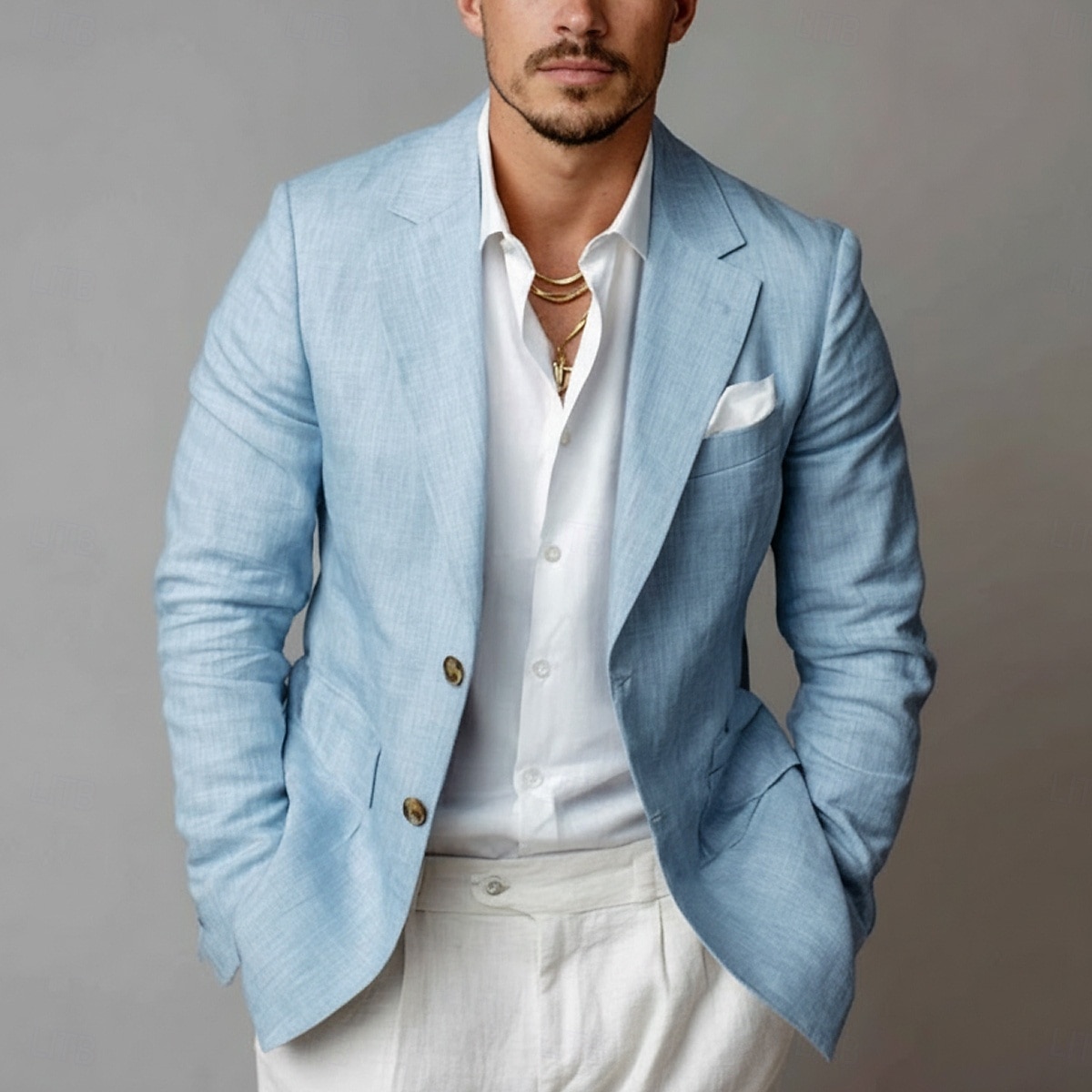 Blazer léger pour homme – veste d'été décontractée à coupe ajustée, col cranté simple boutonnage, vert clair de 2026 ? $65.99 –P4