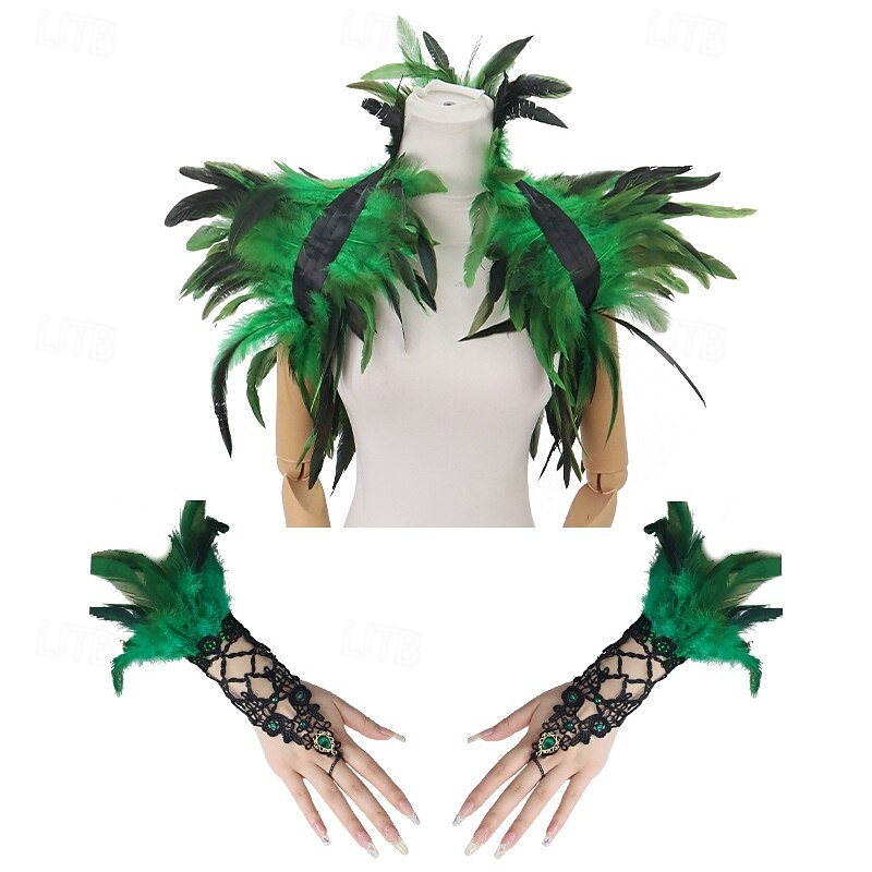 Καρναβάλι 2026 αξεσουάρ σάμπα καρναβάλι του Ρίο γοτθικό κολάρο με φτερά &Σετ μανσετών καρπού cosplay, κοστούμι φεστιβάλ Βραζιλίας 2026 - $18.99 –P8