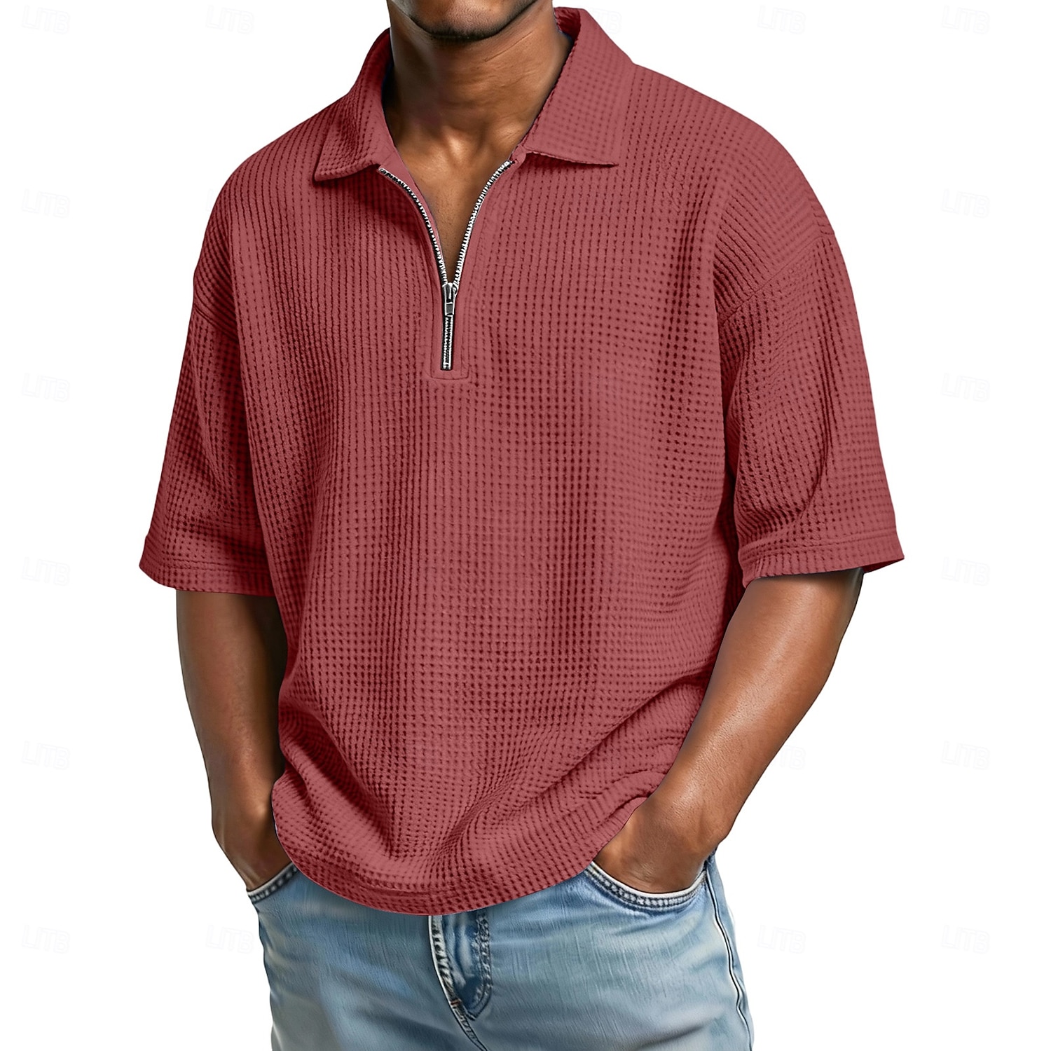 Pánské Waffle Polo košile Polo na zip Ležérní Zdatnost Klopa Čtvrtletní zip Krátký rukáv Módní Sval Pevná barva Bez vzoru Zip Léto Jaro Volný potah Fialová Námořnická modř Armádní zelená Šedá Světle 2026 - $22.99 –P2