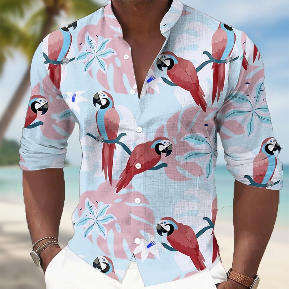 Per uomo Fiori tropicali Pappagallo Foglia di palma Camicia Camicie hawaiane Camicia con colletto alla coreana Manica Lunga Hawaiano Casuale Vacanza Primavera Autunno Collo alla coreana Colletto alla del 2026 a $27.99 –P2