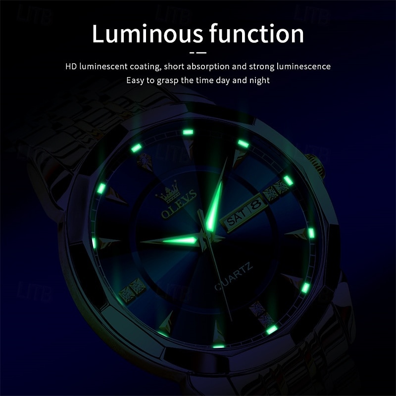 New Olevs Men'S Business Quartz Watch With Luminous Calendar, Week Display, Diamond-Set, Casual And Fashionable Water-Resistant Men'S Sports Watch 2026 - $39.99 –P11