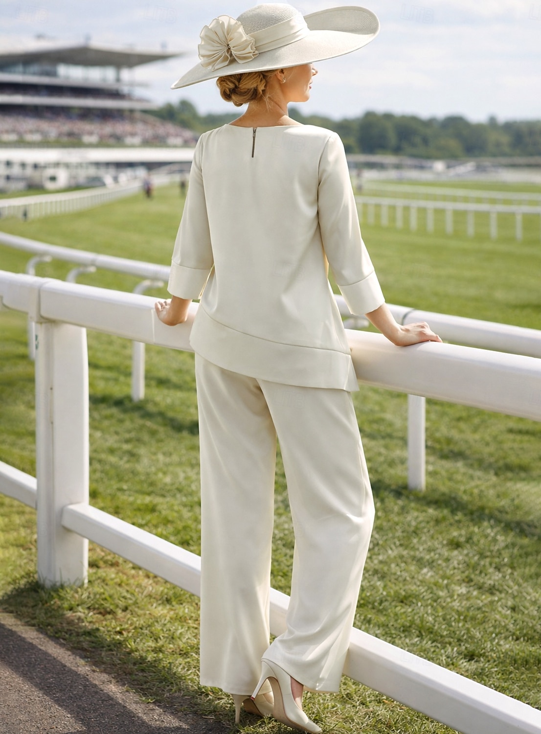 Traje de pantalón Hasta el Suelo Vestido de Madrina Manga 3/4 Joya Elegante Sencillo Minimalista Formal Invitado a la boda Satén Bolero incluido con Un Color 2026 - $160.99 –P2