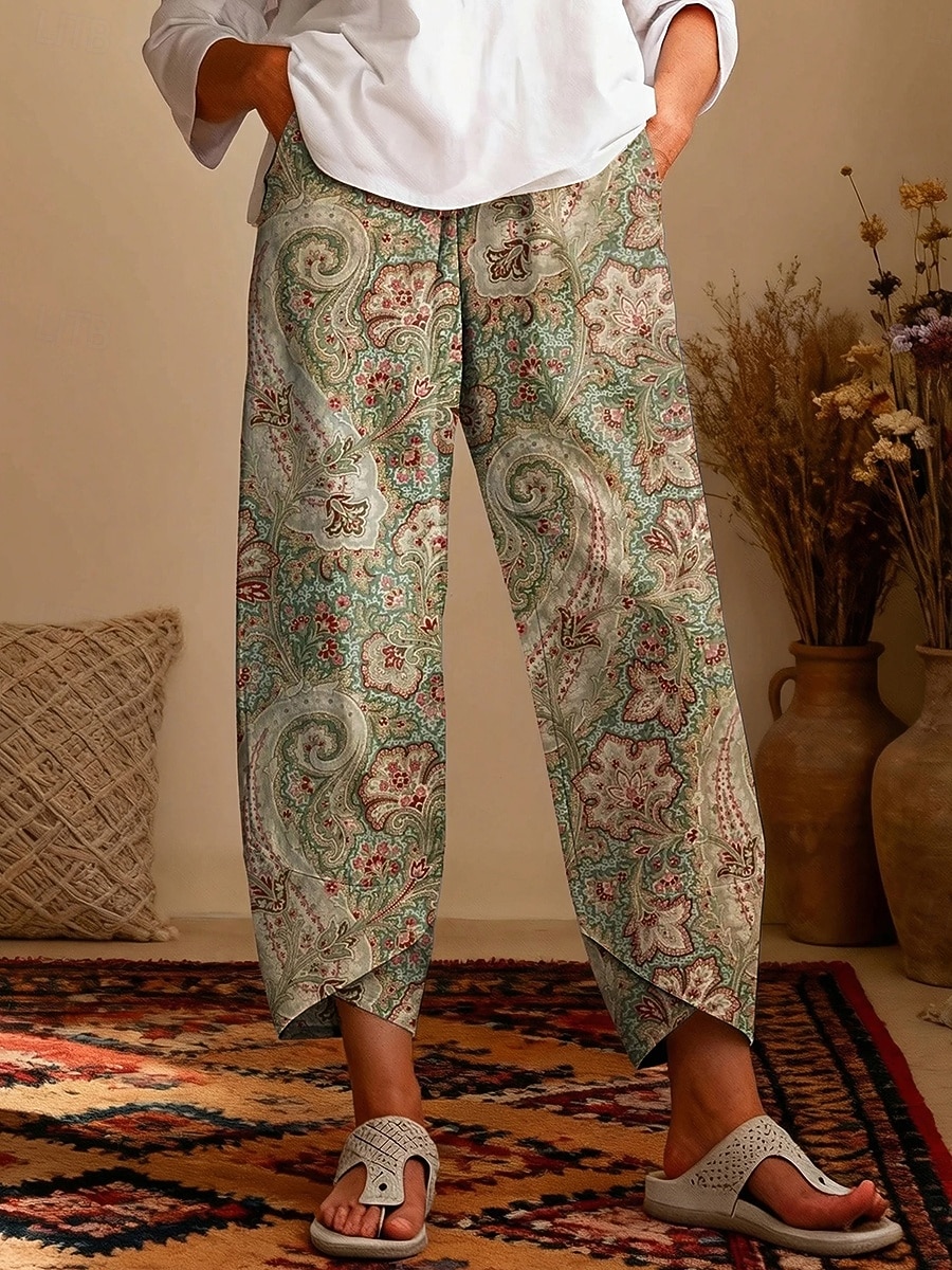 Női Nadrág Szabadság Szüret Etnikai stílus Bokáig érő Magas derék Grafika Paisley Elasztikus derékpánt kellemes Lélegzési képesség Mekano Nem elasztikus Napi Szabadtéri Utca Medence Khakizöld Nyár 2026 - $24.99 –P1