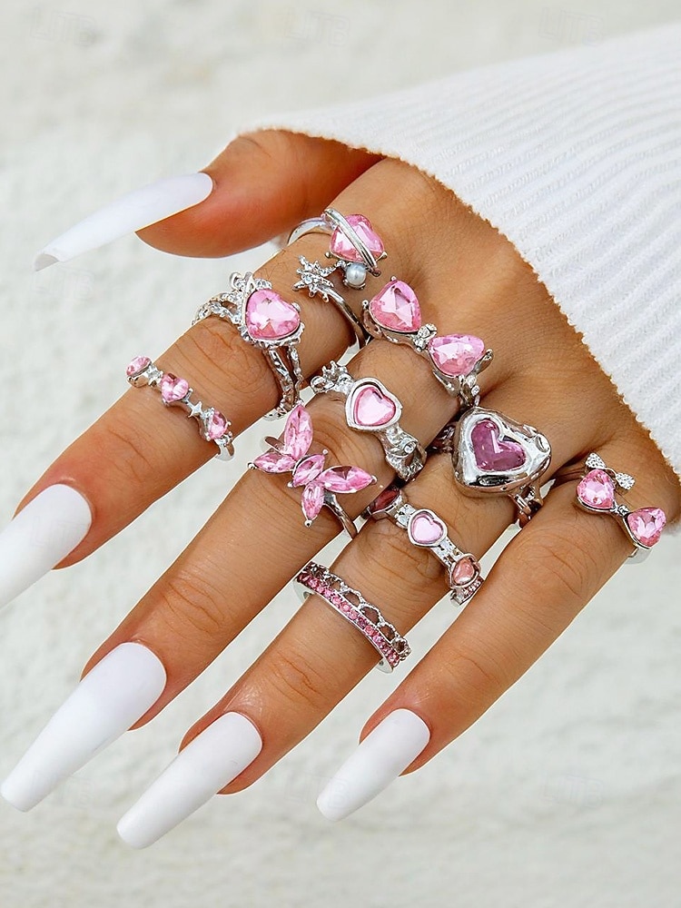 Női ötvözet szív és pillangó gyűrű szett, arany és ezüst, több darab, tökéletes Valentin-napi ajándéknak vagy mindennapi viseletnek 2026 - $11.99 –P1