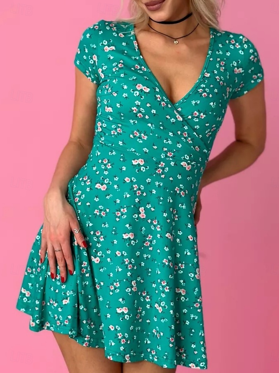 Per donna Abito maxi Abito a trapezio Vacanza Casual All'aperto Uscire Vestibilità regolare Floreale Grafico Manica Corta Scollo a V Nero Bianco Marrone Verde Estate Primavera del 2026 a $21.99 –P16