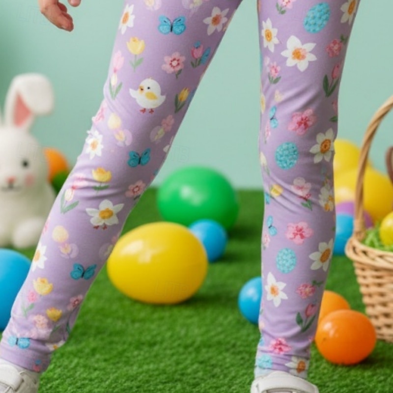 Velikonoce Dívčí 3D Květinový Grafika Kalhoty Legíny 3D tisk Jaro Podzim Roztomilý Šik ven Základní Děti 4-12 let Ležérní Denní Venkovní Běžný 2026 - $15.99 –P3