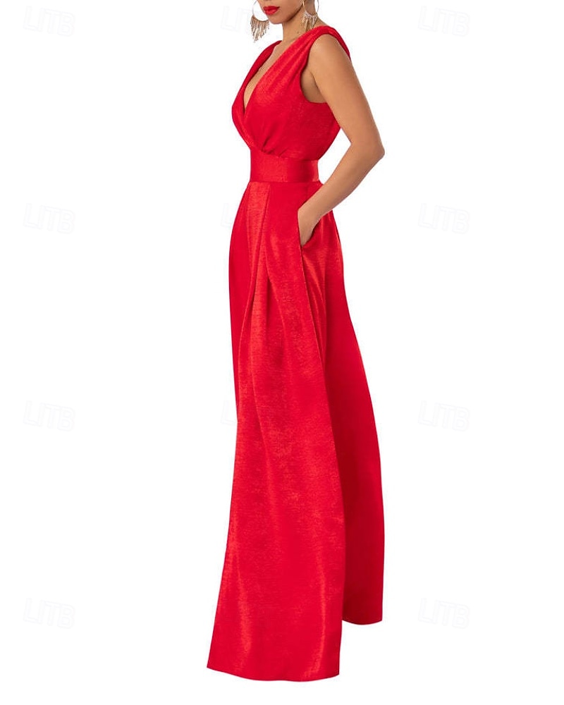 Per donna Normale Tuta Elegante Tinta unica Senza Maniche Gamba larga Scollo a V Pieghettato Vacanza Ferie Vestibilità regolare Nero Verde militare Rosso Estate del 2026 a $33.99 –P7