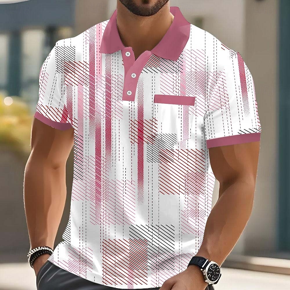 Homens Geométrico Pólo Manga Curta Camisas polo Camisas de colarinho Casual Ao ar livre Roupa Esportiva Roupa Diária Impressão 3D Botões Primavera Verão Azul Amarelo Vermelho de 2026 por $22.99 –P2