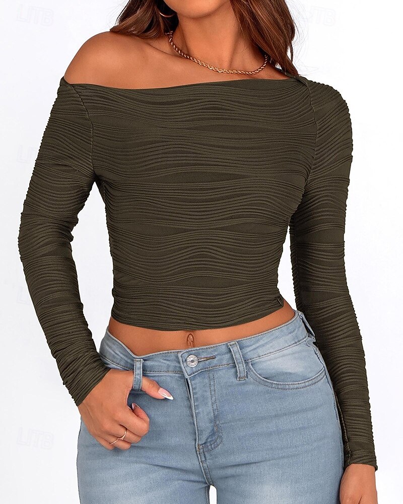 Damskie Podkoszulek Koszulka Jednokolorowe Elegancja Moda Elegancki Długi rękaw Z odsłoniętymi ramionami Zwykłe topy Codzienny Wyjściowe Weekend Czarny Biały Rumiany róż Zieleń wojskowa Czerwony 2026 - $24.99 –P10