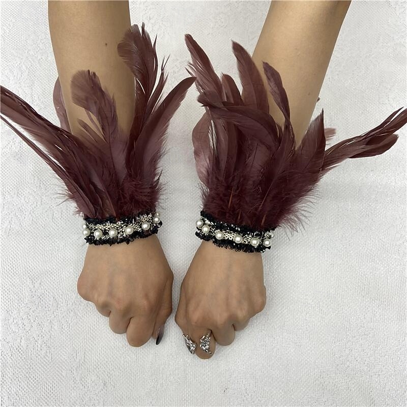 Καρναβάλι 2026 Ρίο Καρναβάλι Σαμπά Αξεσουάρ Γυναικείου Μαύρου Φτερού Περιβραχιόνια με Δαντέλα Μαργαριταριού 1 Ζευγάρι Φυσικά Φτερά Περιβραχιόνια Βραχιόλια Κοστούμι Επίδειξης Φεστιβάλ Βραζιλίας 2026 - $9.99 –P8