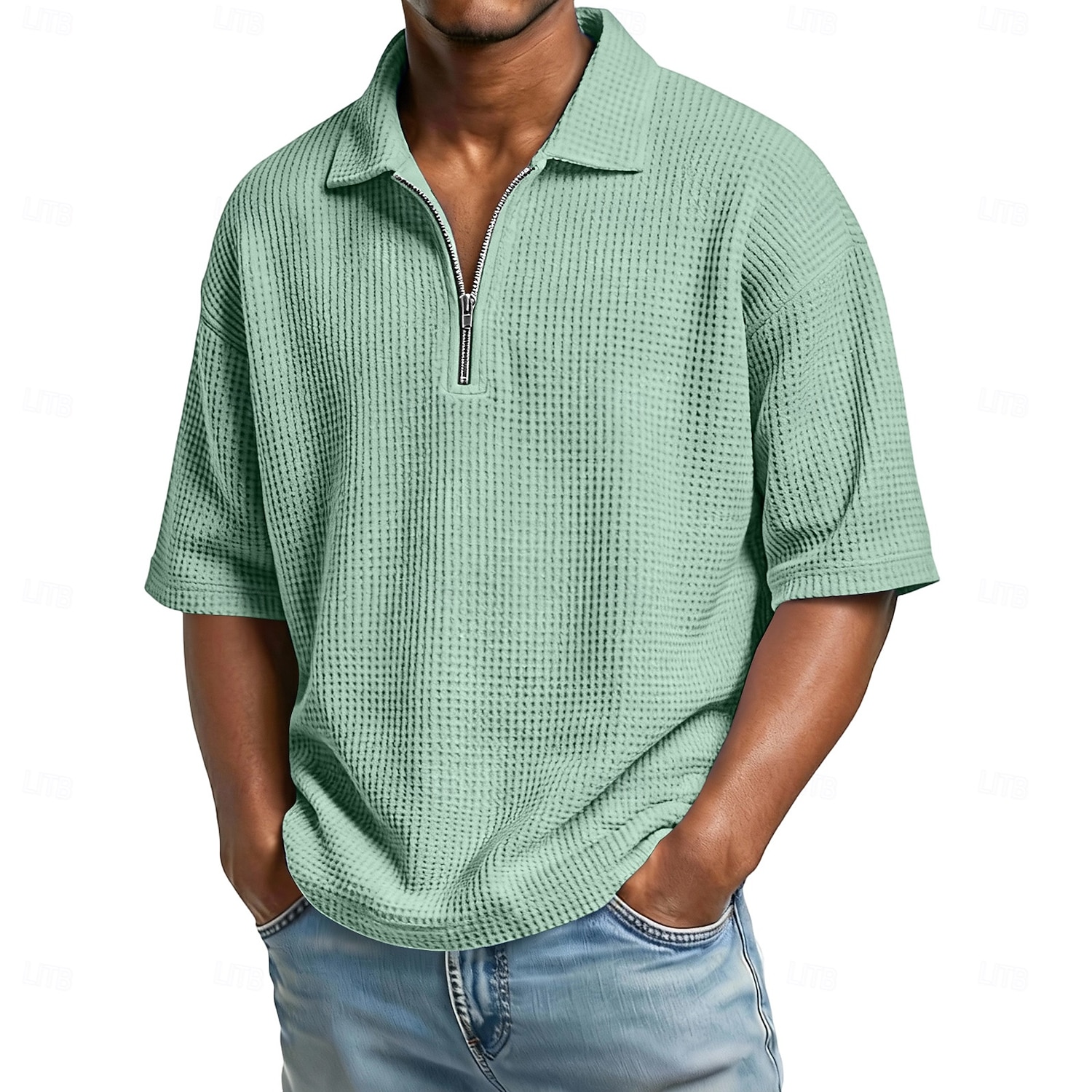 Pánské Waffle Polo košile Polo na zip Ležérní Zdatnost Klopa Čtvrtletní zip Krátký rukáv Módní Sval Pevná barva Bez vzoru Zip Léto Jaro Volný potah Fialová Námořnická modř Armádní zelená Šedá Světle 2026 - $22.99 –P3