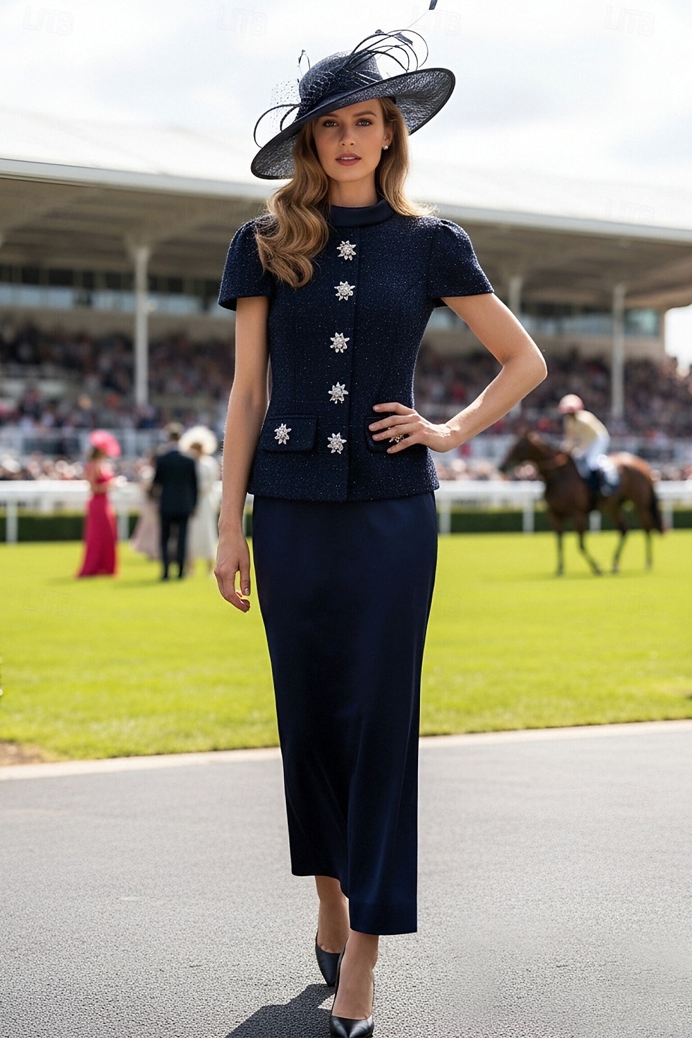 Mermaid Trumpet Ankle Length Derby Dress Mother of the Bride Dress Short Sleeve High Neck Elegant Kentucky Derby with Flower 2026 - $137.99 –P1